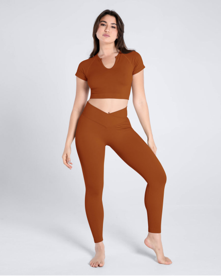 Premium Seamless V-neck Crop Top & Leggings Set
